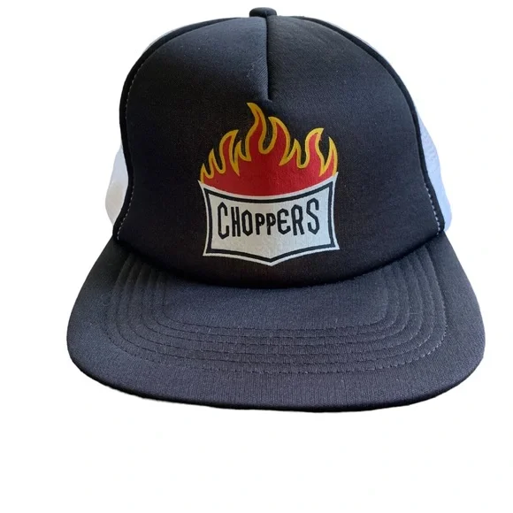 Choppers Snapback Trucker Hat Bikercore White & Black Motorcycle Flames Vintage - Picture 9 of 9